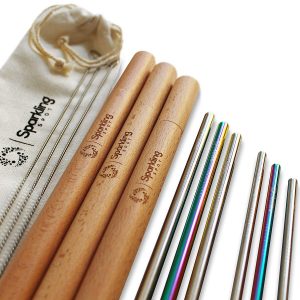 Reusable Stainless Steel Straws with Wooden Case